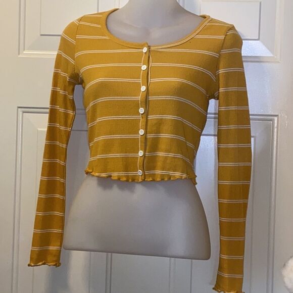 Rhapsody Mustard Yellow Blouse No Label Size Approximately S M Stretch - Picture 2 of 8